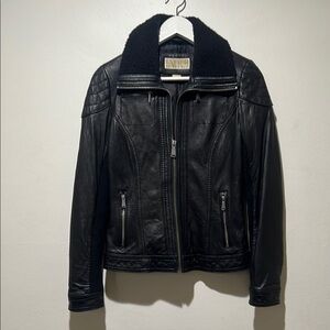 Michael Kors Vintage Black Leather Jacket Zipper Pockets Size XS